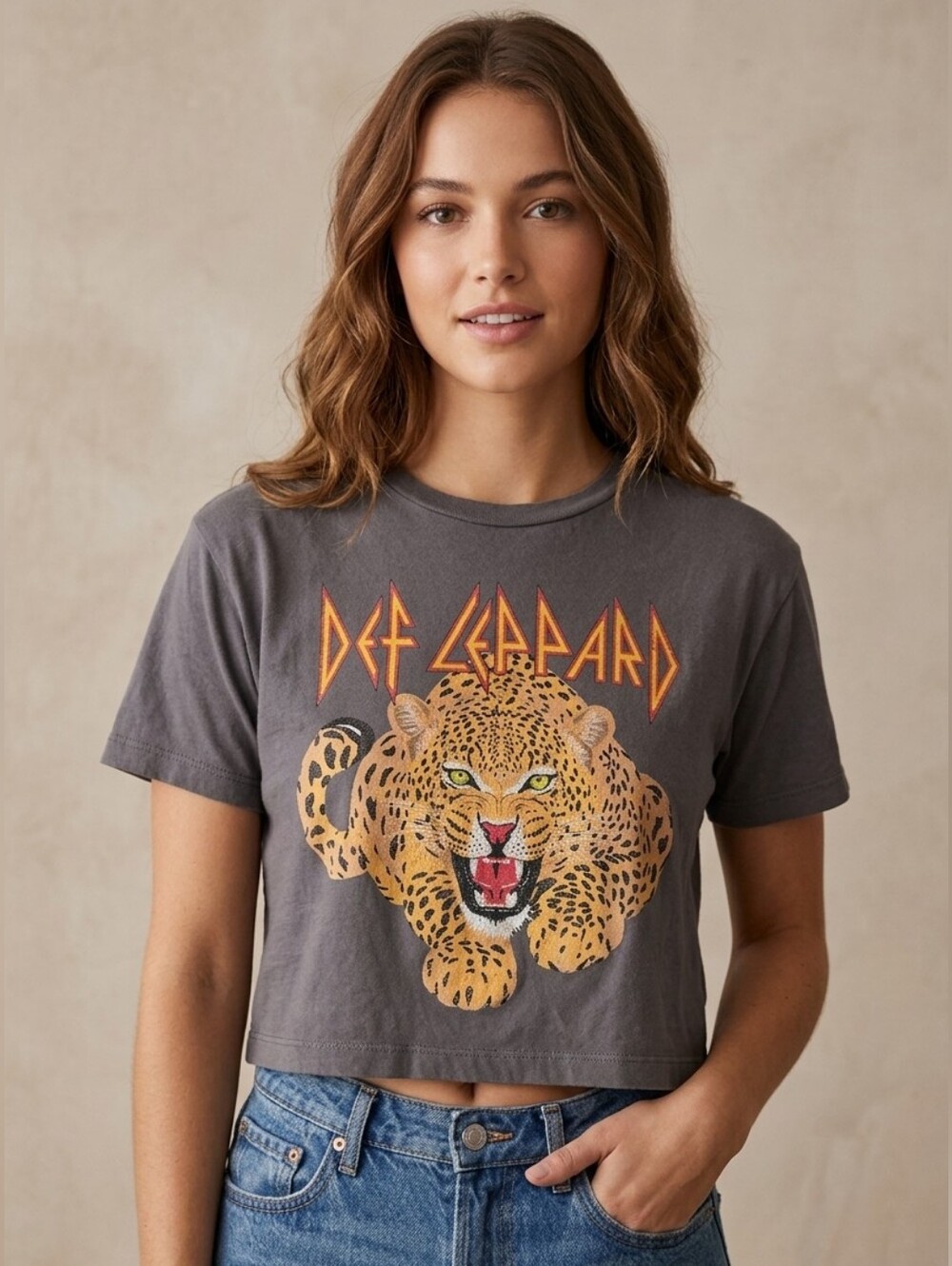 5 For $25✨️Def Lepard Rock T-Shirt Grey Cropped Top Music Shirt Womens Small